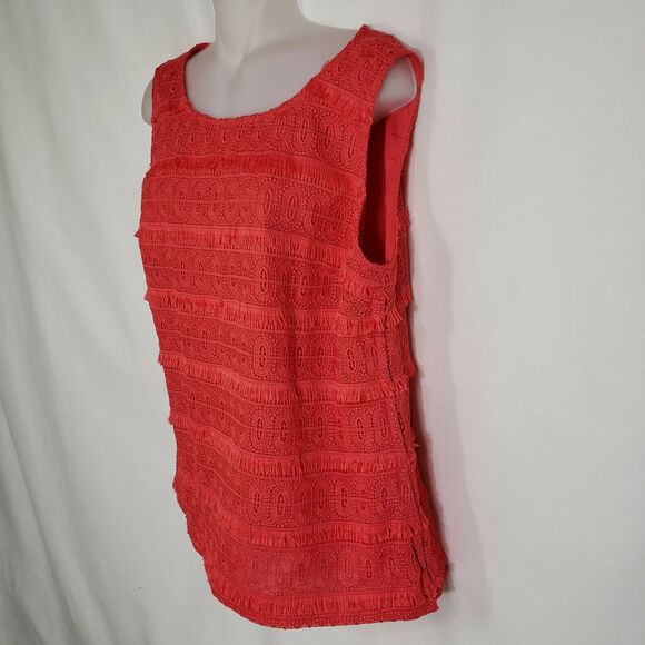 Talbots Top Womens Sz 10 Coral Fringe Sleeveless Crochet Lace Shell Blouse Tiere - Picture 6 of 10
